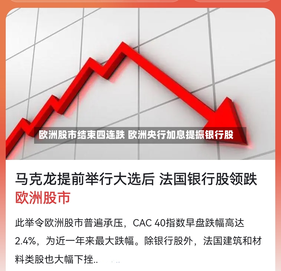 欧洲股市结束四连跌 欧洲央行加息提振银行股