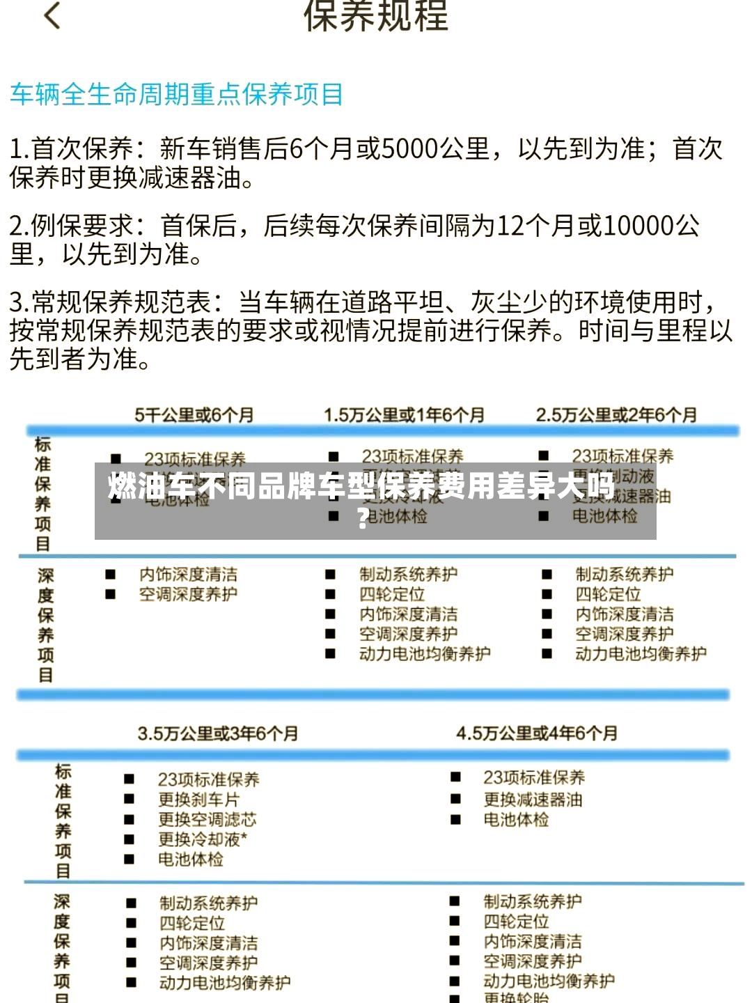 燃油车不同品牌车型保养费用差异大吗？