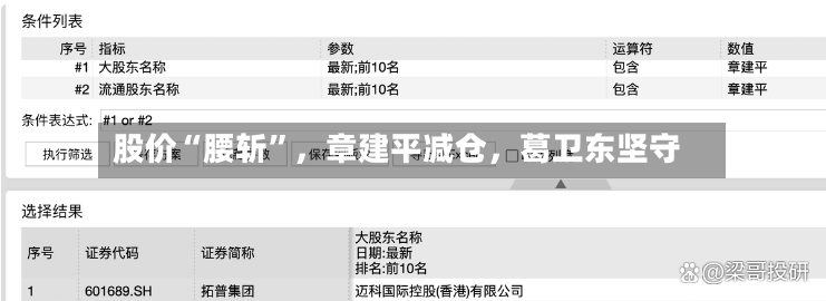股价“腰斩”，章建平减仓，葛卫东坚守
